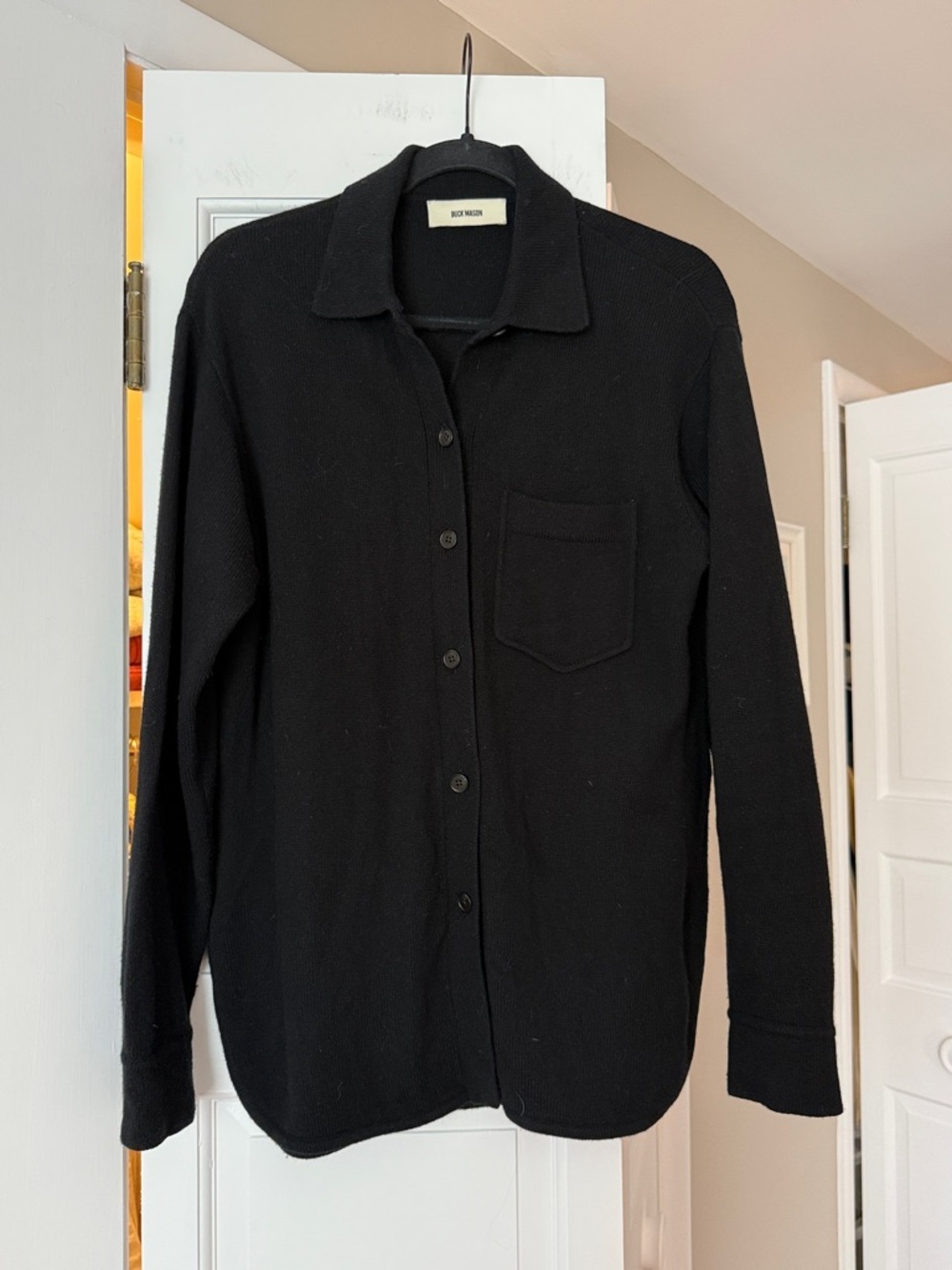 Buck Mason Black Knit Wool Cotton Blend Button-Down Shirt Size Small EUC